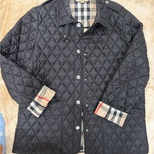 Burberry Black Quilted Jacket with Beige Check Lining